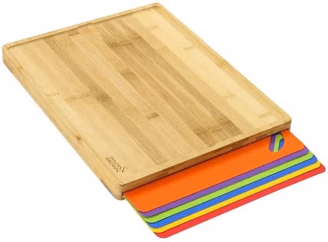PAWNORA Large Rectangular Bamboo and Plastic Chopping Board in Multicolour – 1