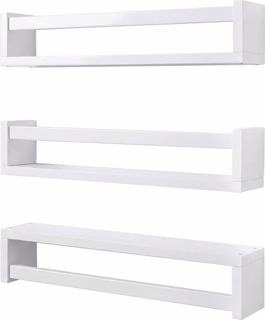 Levede 3 Pack White Solid Wood Nursery Floating Wall Shelves for Kids