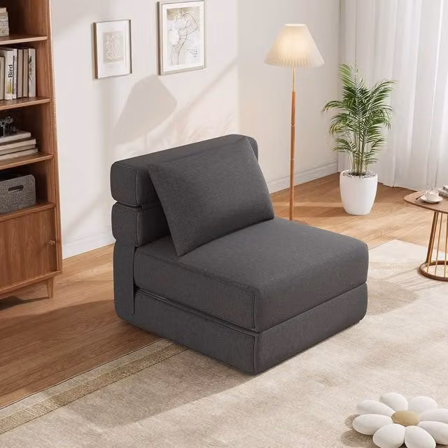 London Boutique Convertible Folding Single Sleeper Sofa Bed in Dark Grey