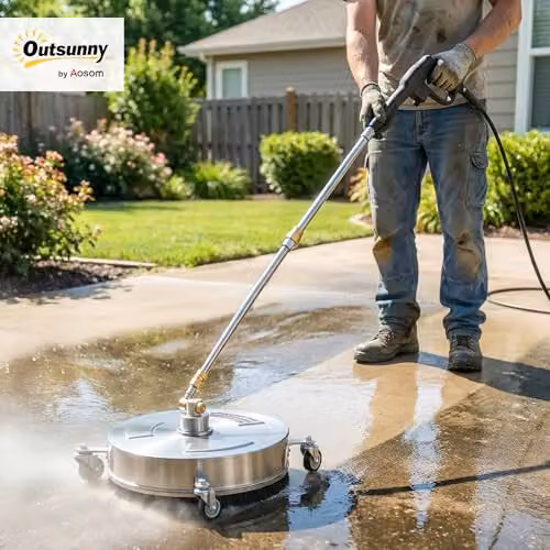 Outsunny 13 inch Pressure Washer Surface Cleaner with 4 Wheels in Silver and Stainless Steel – 2