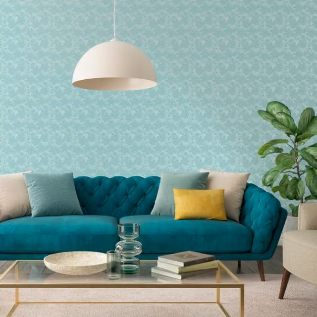Hoopla Walls Paisley Abstract Botanical Wallpaper in Blue, Turquoise and Green