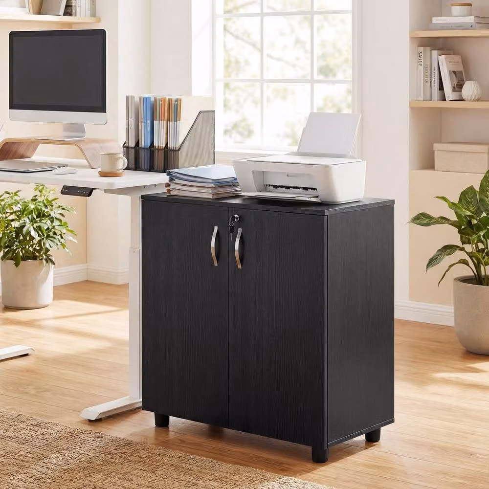 ERGOVEXA Two-Tier Locking Office Storage Cabinet in Matt Black, W/D/H: 80 x 40 x 80 cm – 4
