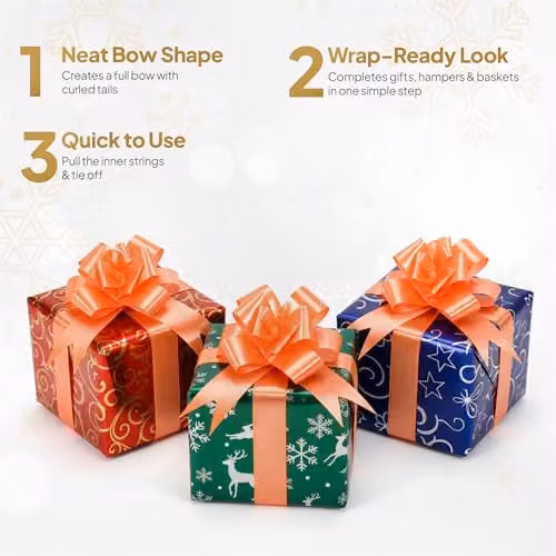 Shatchi 30pcs Orange Pull Bows, 5cm Diameter for Gift Wrapping and Party Decorations – 3
