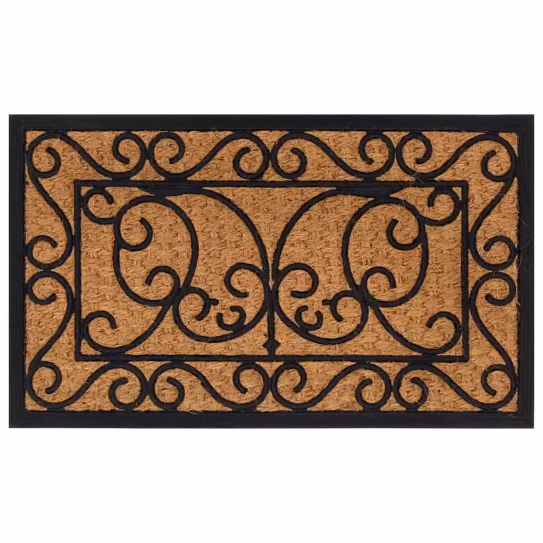 Berkfield Home Durable Rectangular Door Mat in Brown and Black, W/D: 75 x 45 cm, Rubber and Coir