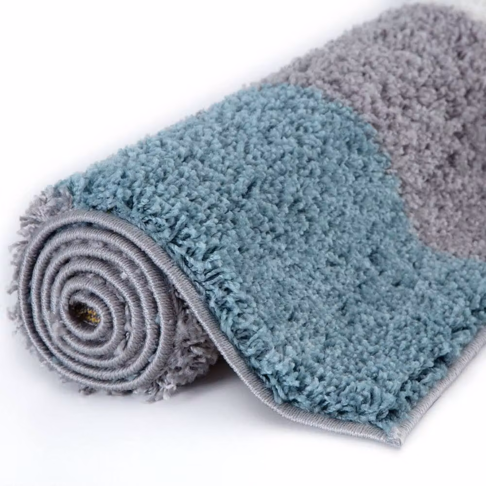 THE RUGS Soft Check High Pile Shaggy Rug in Duck Egg Blue, W/D: 60 x 110 cm – 3