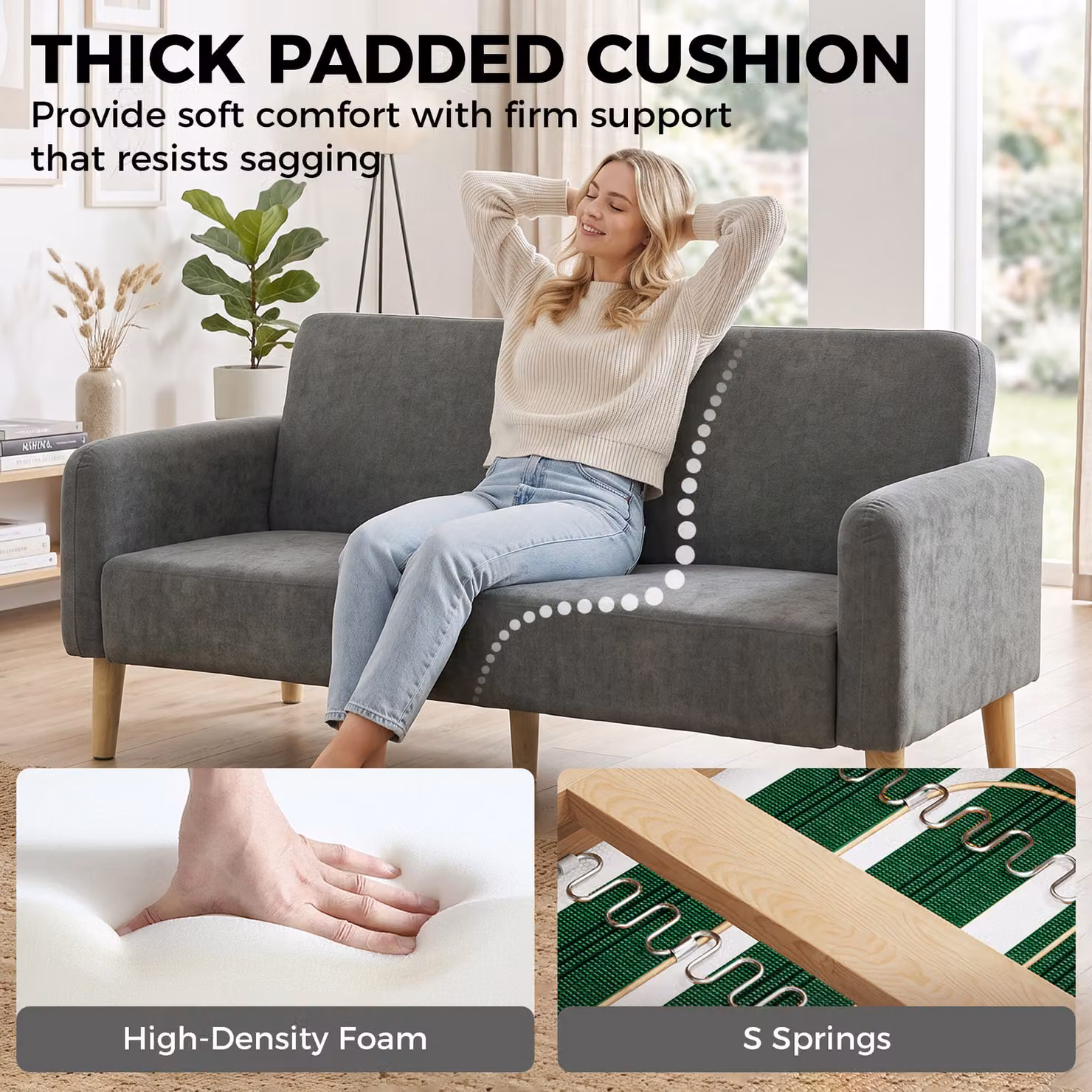 HOMCOM 2 Seater Velvet Sofa in Grey and Black with Metal Frame and Mixed Padding – 3