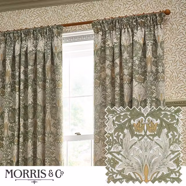 Morris & Co. Snakeshead Floral Jacquard Chenille Pencil Pleat Curtains in Sunflower Stone