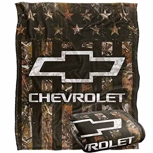 LOGOVISION Chevrolet Chevy Camo Logo Super Soft Microfibre Fleece Throw Blanket, White, W: 152 cm, D: 127 cm – 1