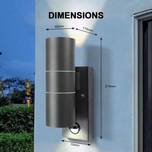 Living Star Modern Black GU10 PIR Outdoor Wall Light with Motion Sensor and Up/Down Lighting