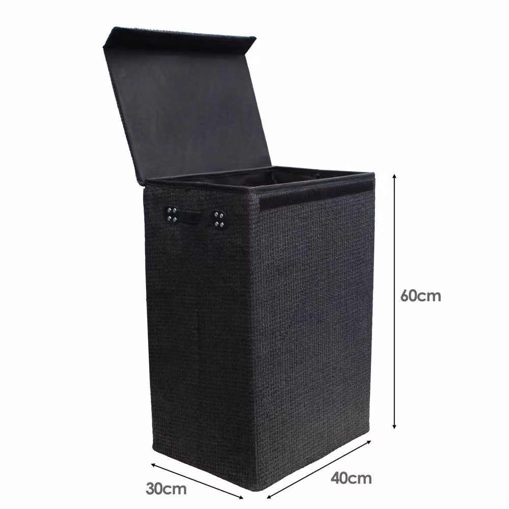 Simpa 72L Woven Style Laundry Basket with Lid in Black – 2