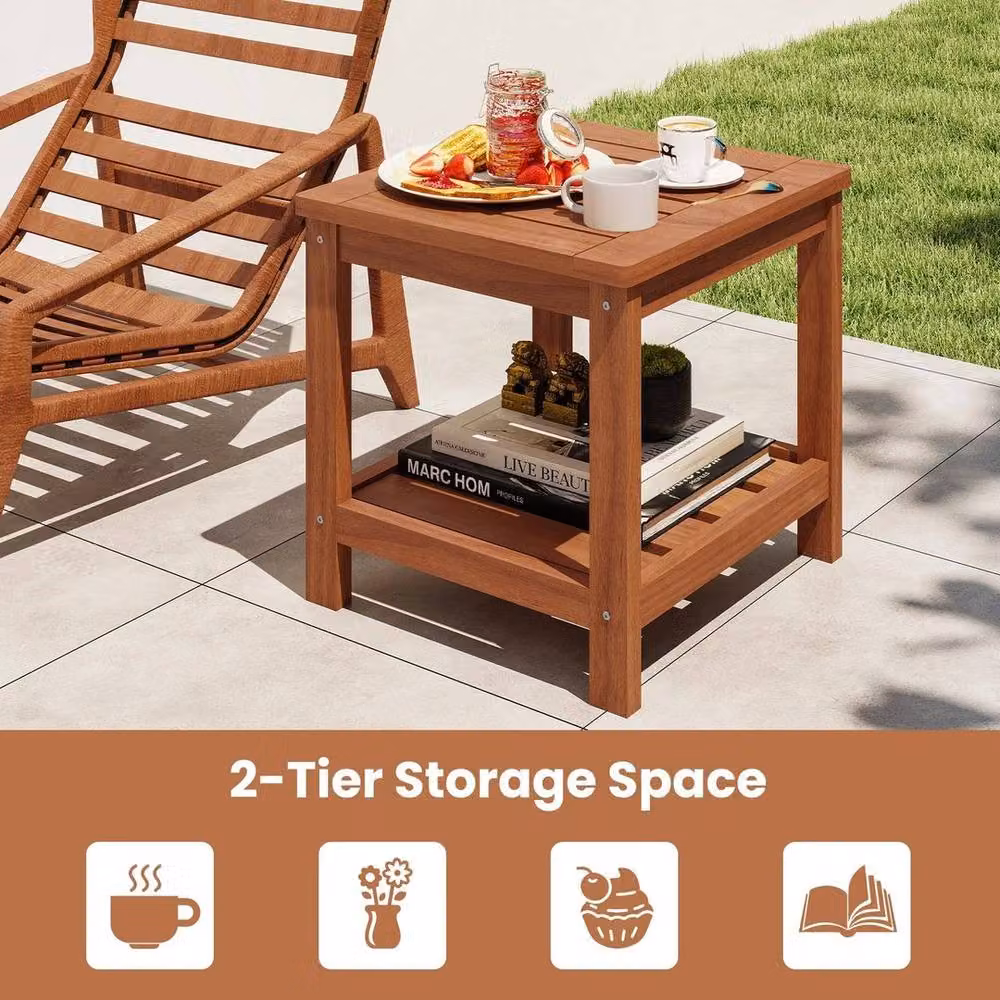 SPETLEK Brown Oiled Wooden 2 Tier Side Table with Storage Shelf for Garden and Indoor Use – 6
