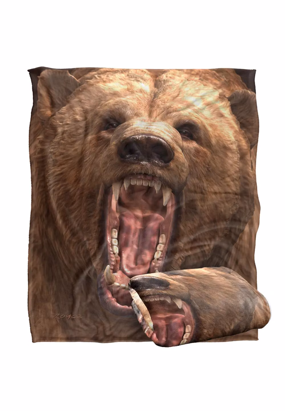 JQ Licensing Royce Mcclure Grizzly Bear Head Super Soft Fleece Throw Blanket, White, W/D/H: 152 x 127 cm – 6