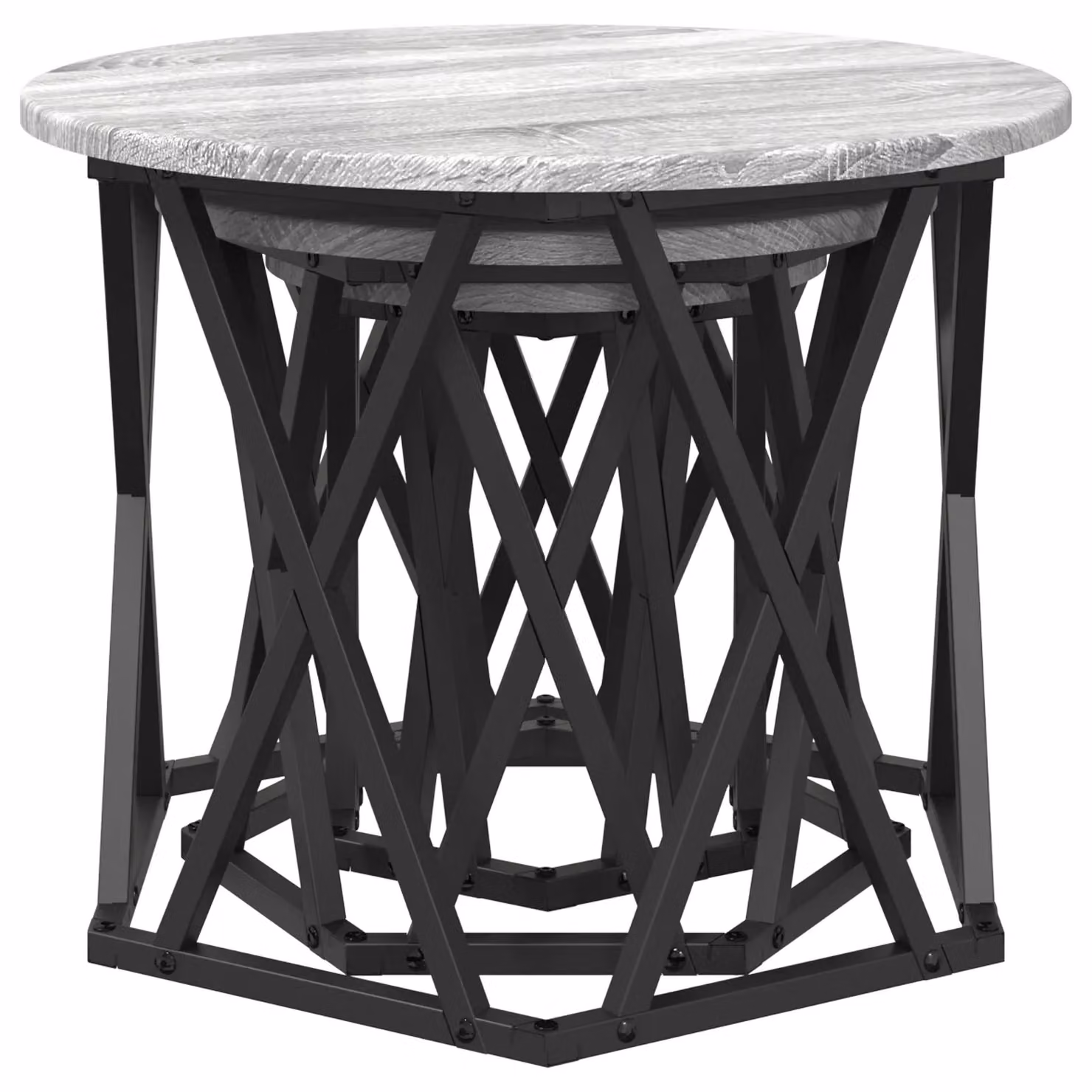 Berkfield Home Nesting Side Tables, Set of 3, Grey Sonoma, Round MDF and Metal – 3