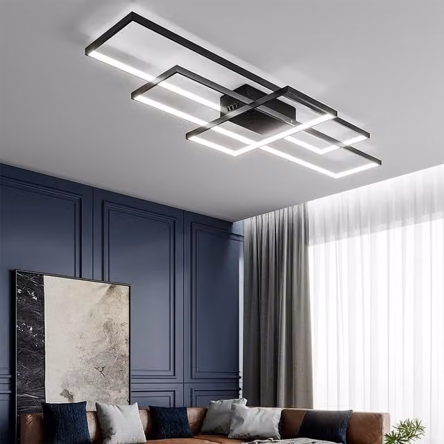 Livingandhome Modern Rectangular LED Flush Ceiling Light in Black with Cool White Light