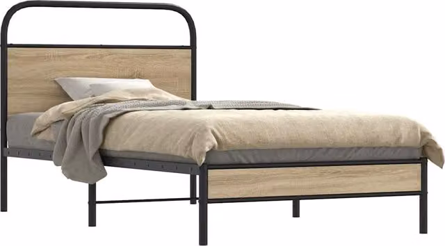 Berkfield Home Smoked Oak Bed Frame in Brown, W/D/H: 100 x 200 cm – 1