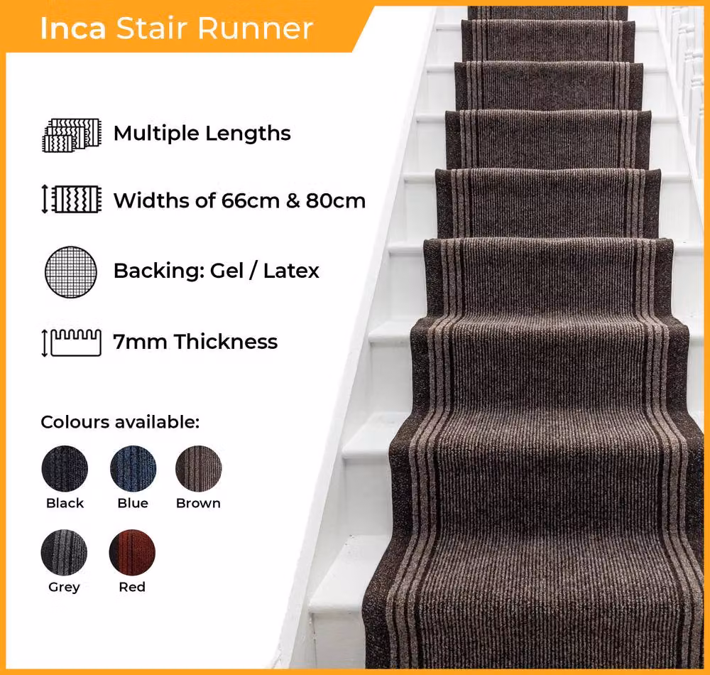 runrug Inca Stair Runner Carpet, Red, W: 66 cm, L: 660 cm – 2