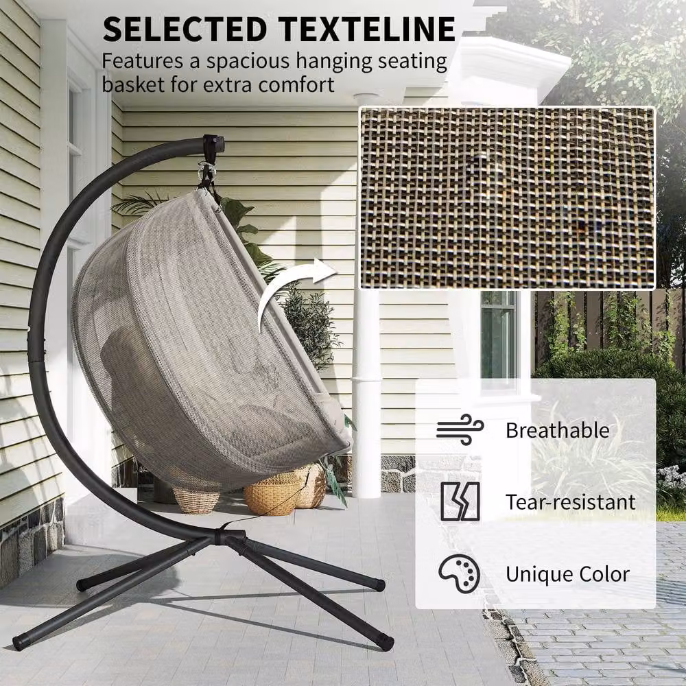 OUTSUNNY Double Hanging Egg Chair 2 Seater Swing Hammock with Cushions in Brown – 3