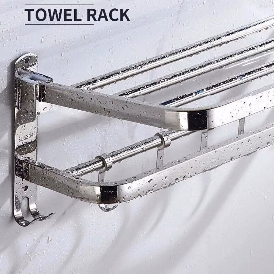 SPETLEK Double Tier Wall Mounted Towel Rail Holder in Silver – 2