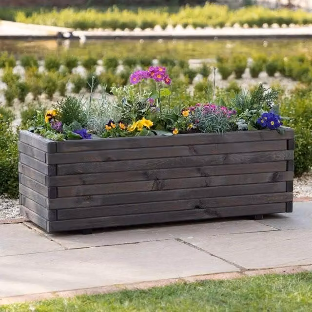 Primrose Rectangle Pine Wood Raised Trough Outdoor Patio Planter in Grey, 180 cm