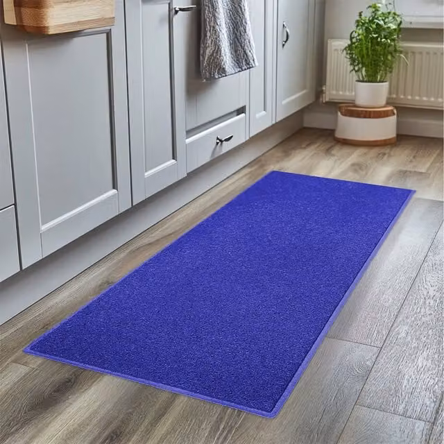 Nicoman Blue Washable Polypropylene Spaghetti Runner Rug for Kitchen and Hallway