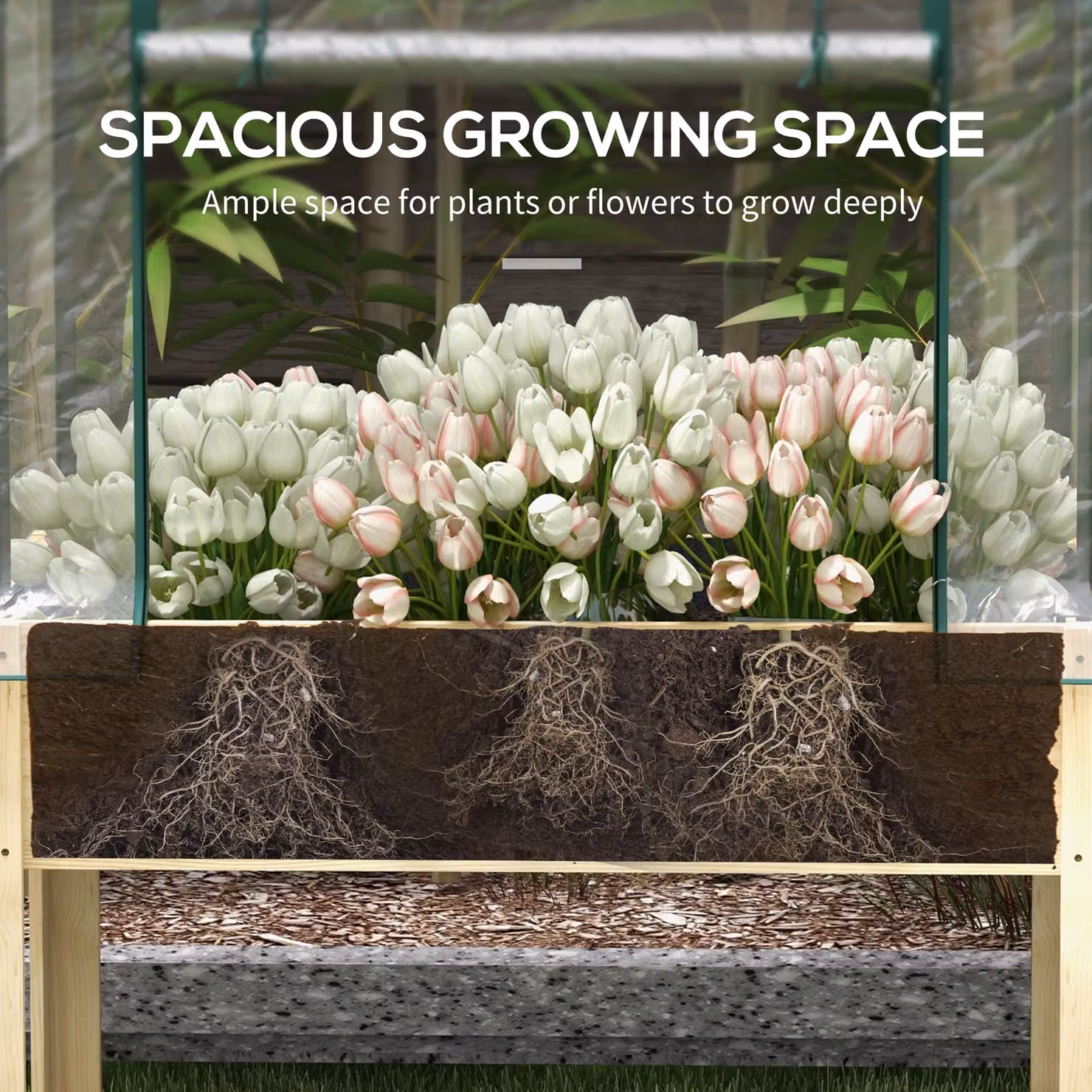 Outsunny Brown Wooden Raised Garden Bed with Greenhouse Cover and Bed Liner for Vegetables, Flowers and Herbs, W/D/H: 165 x 60 x 60 cm – 5