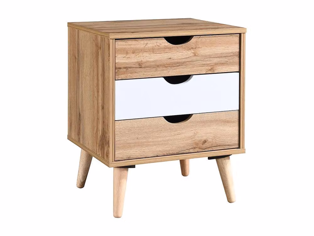 Vente-unique LURVIA Bedside Table with 3 Drawers in Light Oak and White – 2