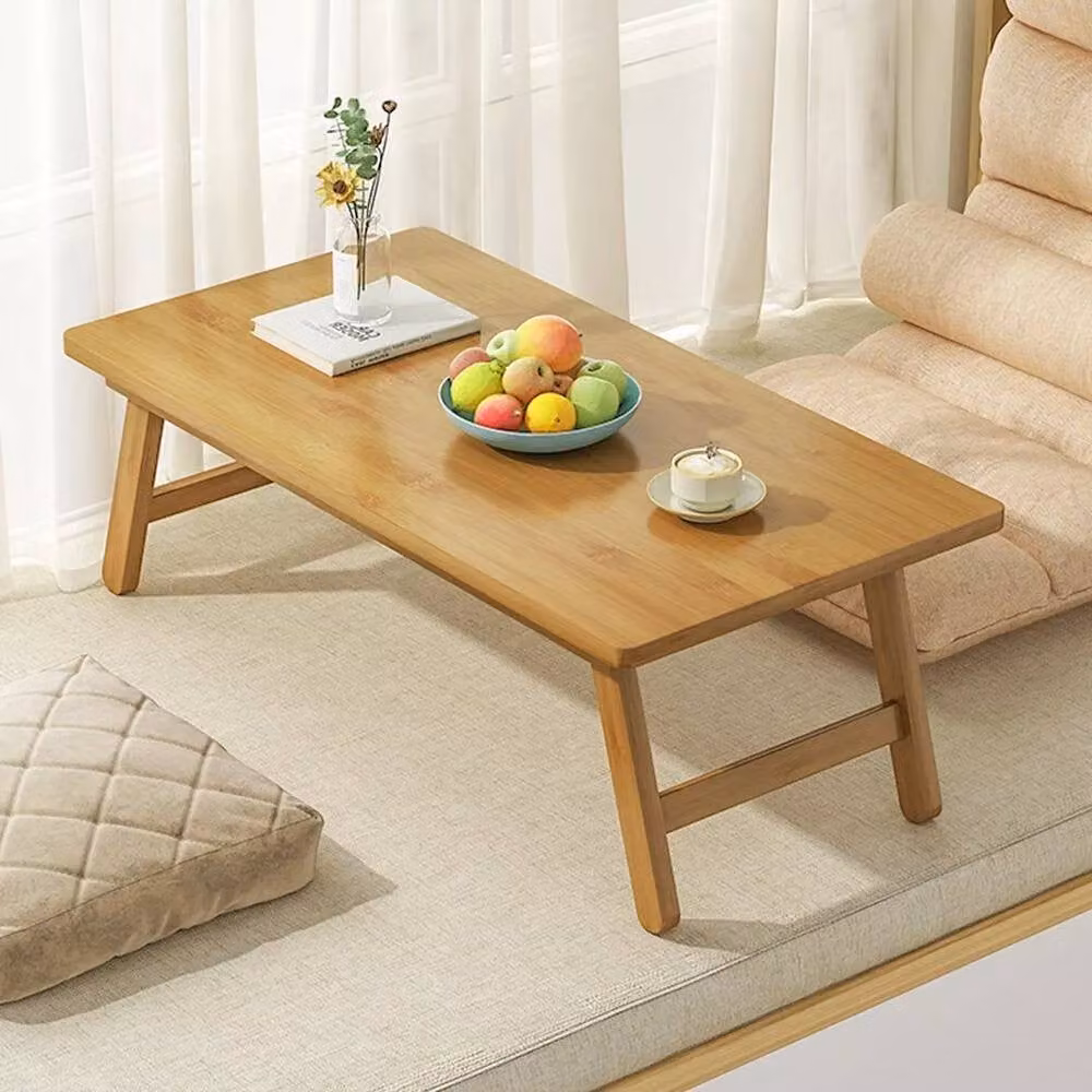 KORVIXA Brown Folding Wood Floor Coffee and Tea Table, W: 100 cm x D: 100 cm – 2