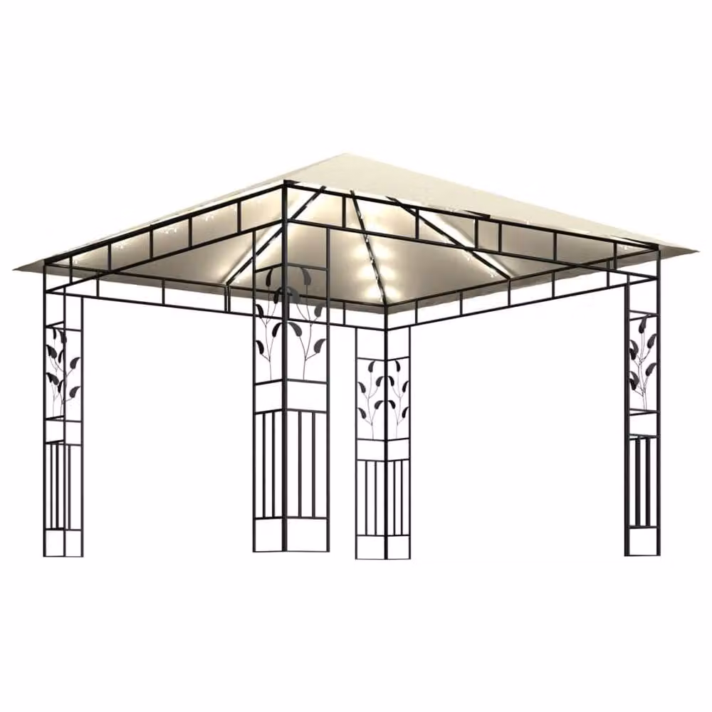 Berkfield Home Gazebo with Mosquito Net and LED String Lights, Beige, W/D/H: 300 x 300 x 273 cm – 3