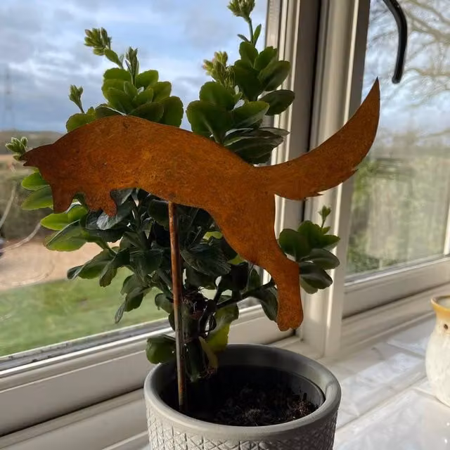 Poppyforge Jumping Fox Metal Pot Stake Pack of 3, Brown, Height: 25 cm