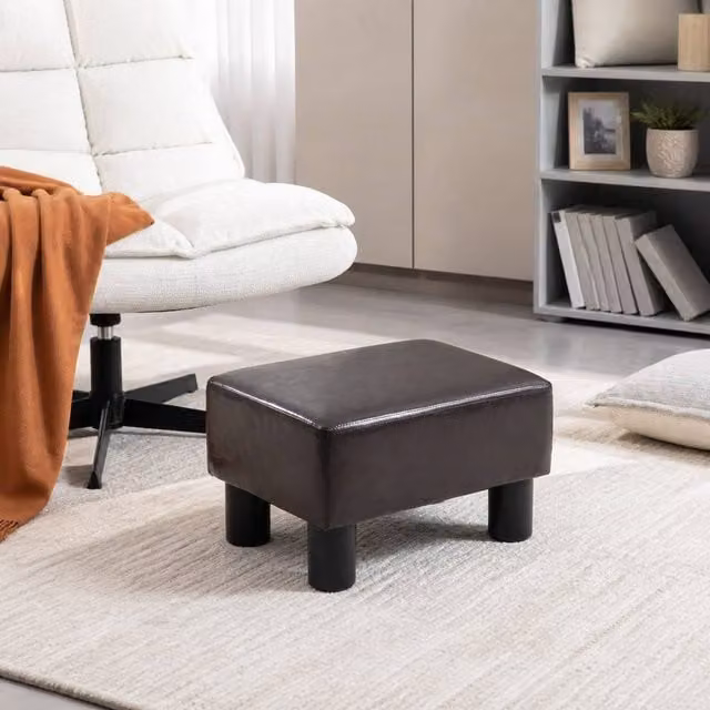 STILVORA Modern Rectangular Footstool with Wooden Frame and Brown Synthetic Leather