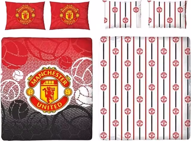 Manchester United FC Reversible Duvet Cover and Pillowcase Set in Grey, Red and White, W/D/H: 200 x 220 cm