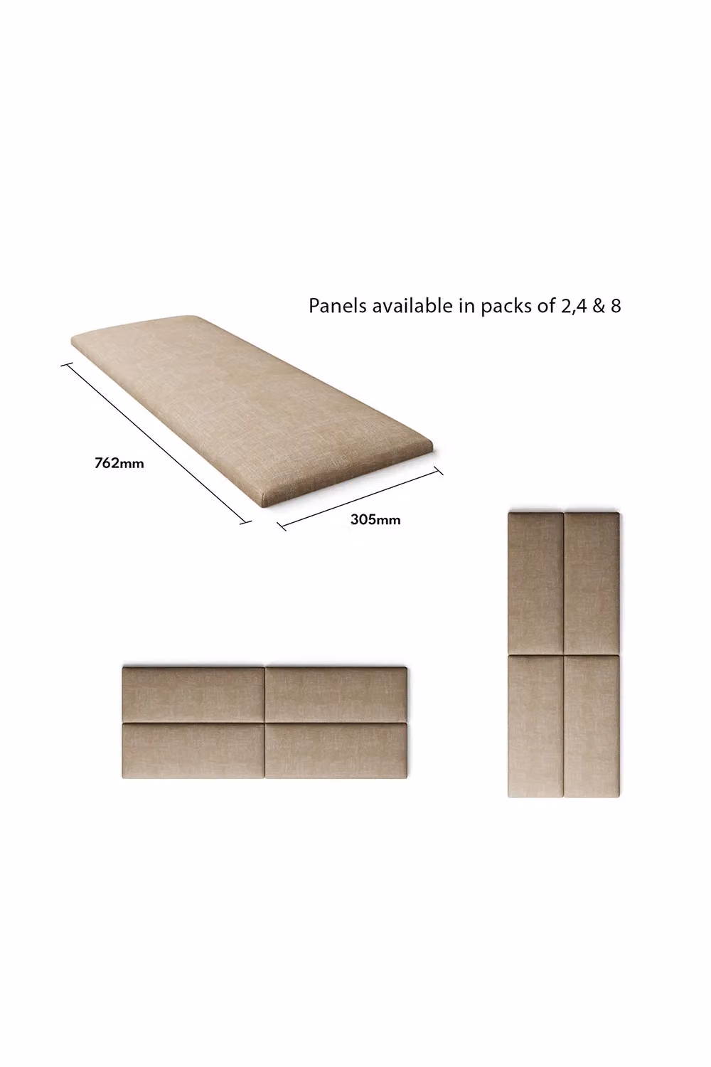 Aspire EasyMount Modular DIY Wall Mounted Upholstered Headboard Panels in Malham Weave Fabric, Taupe (Pack of 8) – 2