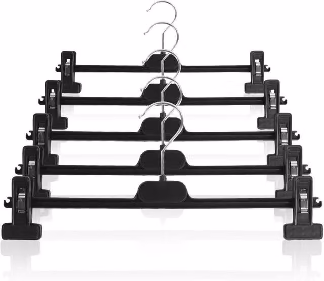 SPETLEK Black Plastic Adjustable Clip Hangers with Swivel Hook, 5 Pack