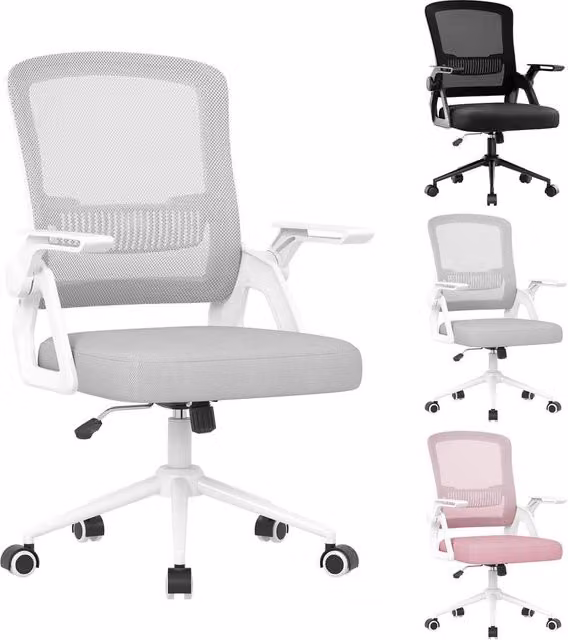 Gartistgo Ergonomic Mesh Office Chair in Grey with Flip-Up Arms and Lumbar Support – 1