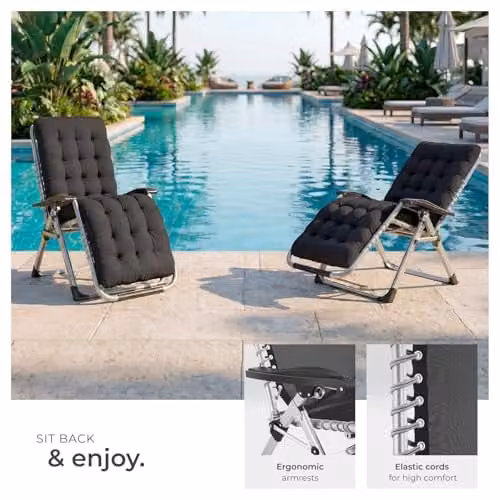tectake Sun Lounger Cloud in Black with Adjustable Headrest, Side Tray and Cup Holders – 6