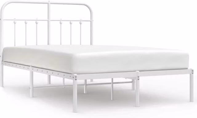 Berkfield Home Metal Bed Frame with Headboard, White, W/D/H: 120 x 200 cm – 1