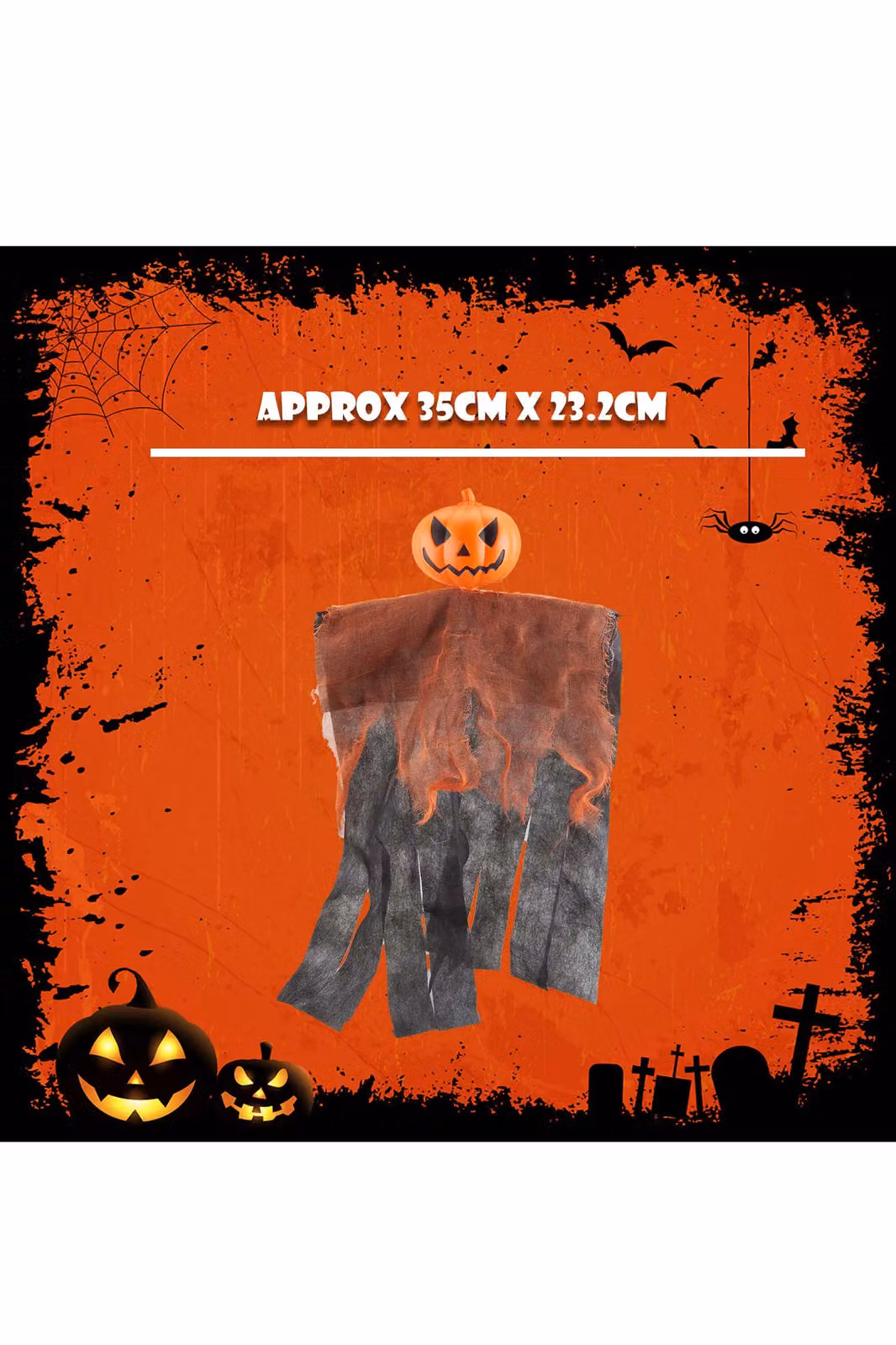 VFM e-Store Hanging Halloween Pumpkin and Ghost Decoration, Orange Textile Figure, Height: 60 cm – 2