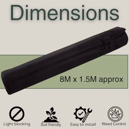 Almineez Heavy Duty Weed Control Fabric Membrane Garden Landscape Ground Cover Sheet in Black, W/D/H: 8 x 1.5 m – 9