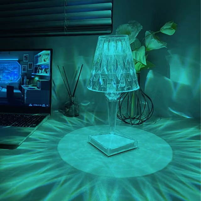 Komore Crystal Effect LED Table Lamp in Transparent and White with Remote Control