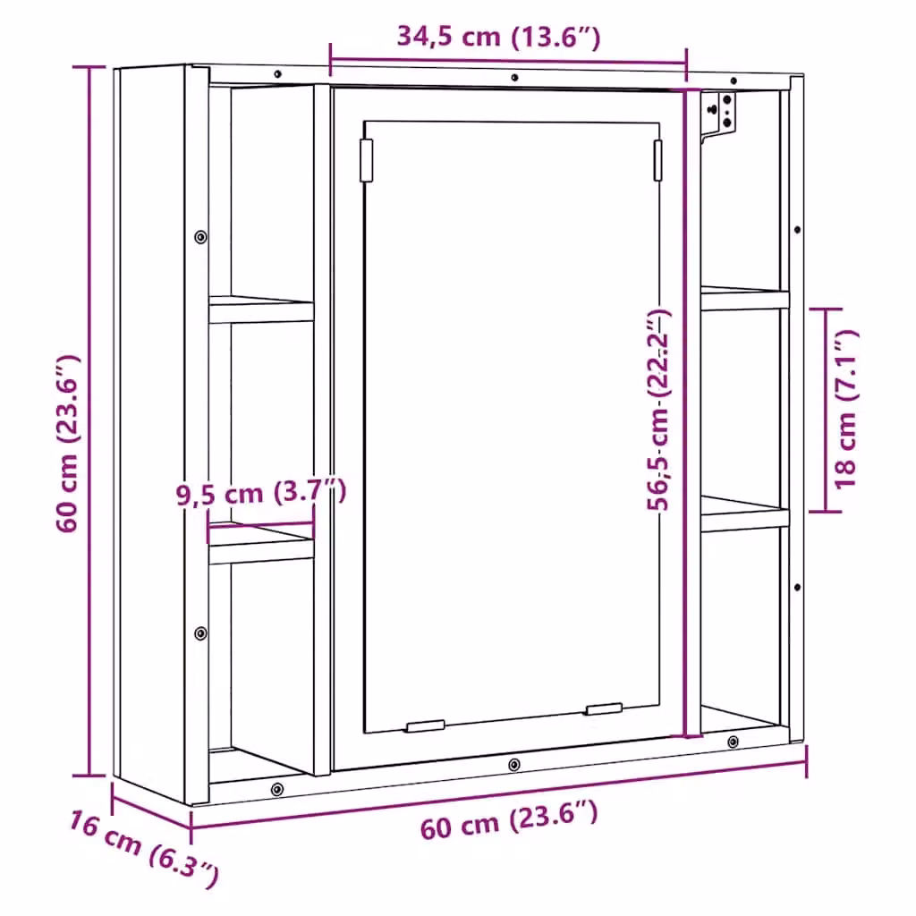 Berkfield Home Black Oak Bathroom Mirror Cabinet, W/D/H: 60 x 16 x 60 cm – 8