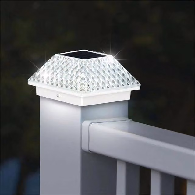 SPETLEK Solar LED Square Post Cap Light in White for 3.5-4 Inch Garden Fence Posts – 1