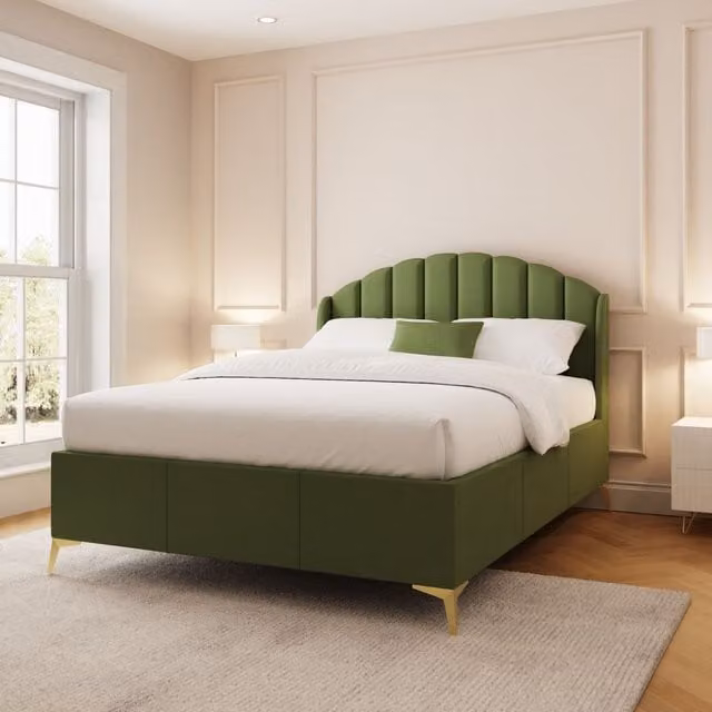 GFW Pettine Green Velvet Upholstered Ottoman Storage Bed with Lift Up Base, W/D/H: 180 x 200 cm – 1