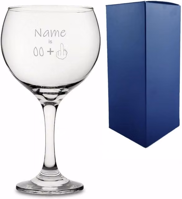 Uniqueful Personalised Funny Gin Balloon Cocktail Glass with Name and Age +1 Design in Clear