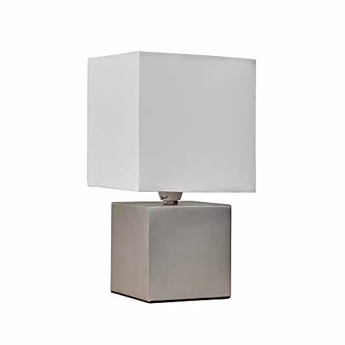 ValueLights Cubbie Modern Chrome Cube Design Touch Dimmable Table Lamp with White Fabric Shade