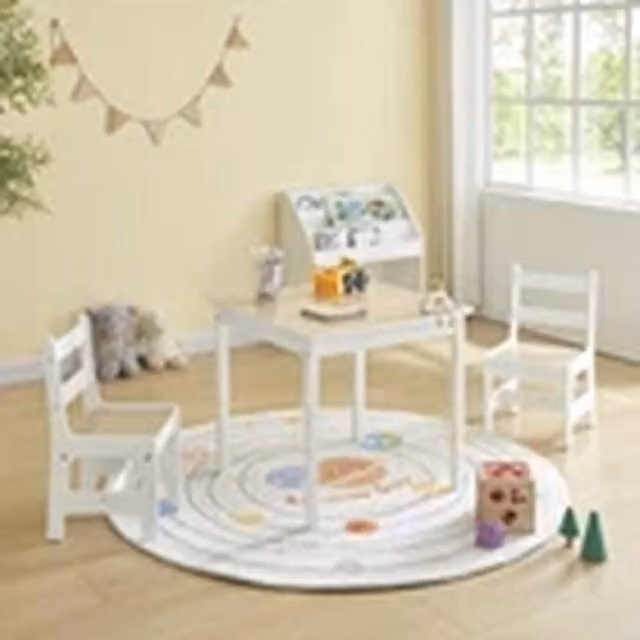 Kelvenix Kids Table and Chairs Set in Sand and White