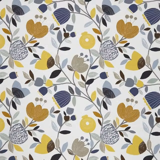 iLiv Pomegranate Trail Fabric in Ochre, Yellow, Blue and Multicolour