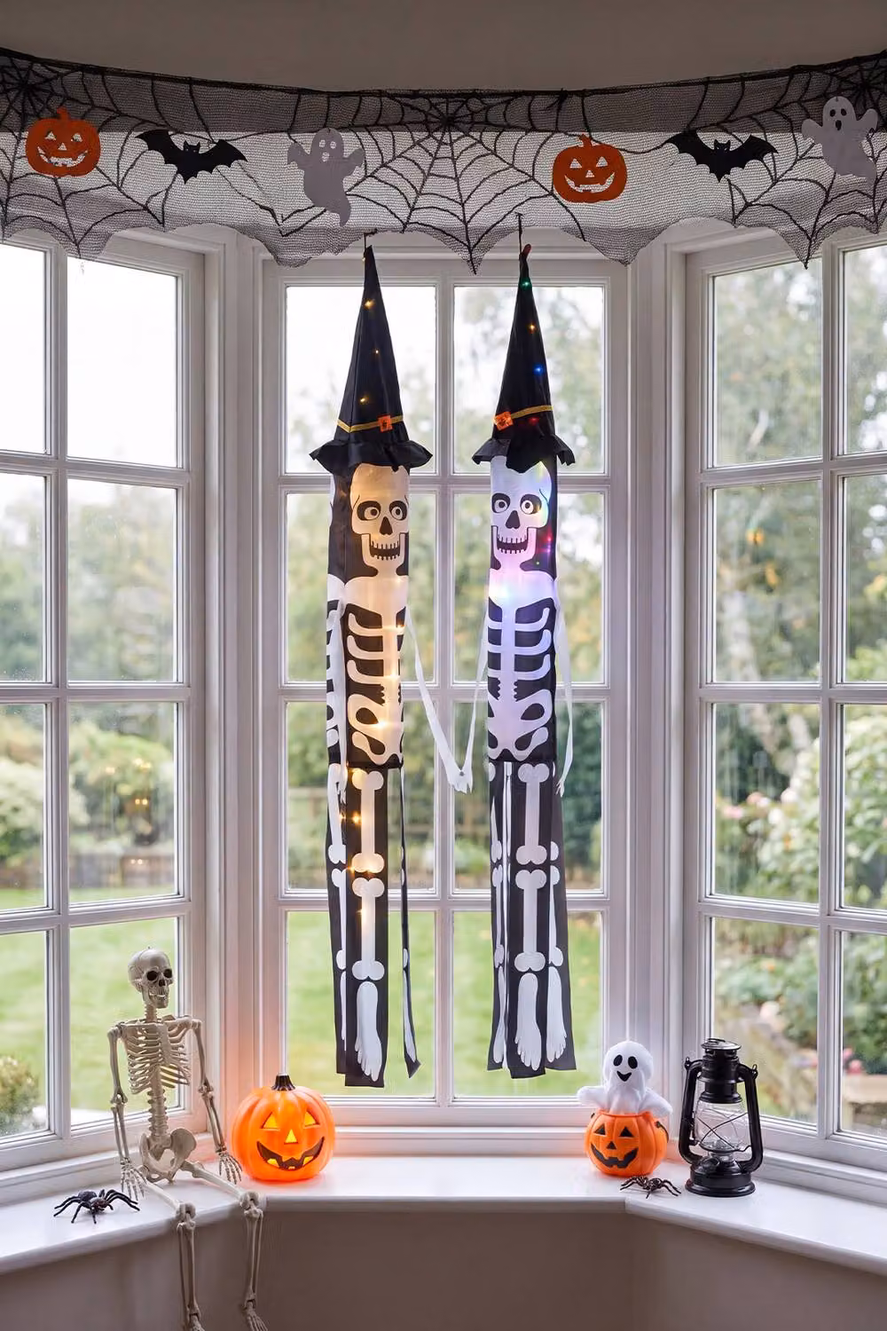 Living and Home 2 PCS Halloween Skeleton Windsocks with LED Lights in Black – 3