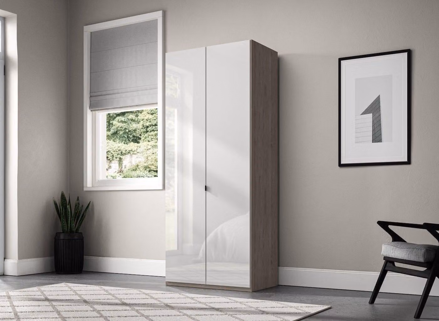 Wiemann Kirkpatrick White Glossy 2-Door Wardrobe with Soft-Close Hinged Doors and Mirror