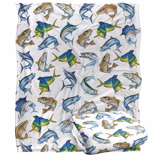 JQ Licensing Saltwater Gamefish Silky Touch Super Soft Fleece Throw Blanket in White, W: 152 cm, D: 127 cm