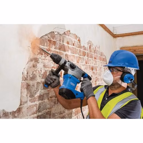 Draper 1500W SDS Plus Rotary Hammer Drill, Blue Mains Corded Electric Concrete Breaker – 3